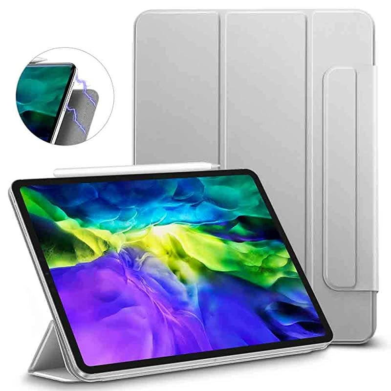 Rebound Magnetic Smart Case for iPad Pro 11 2020 2018 Convenient Magnetic Attachment Supports Pencil Pairing Charging Smart Case Cover Auto SleepWake Trifold Stand Case Gray