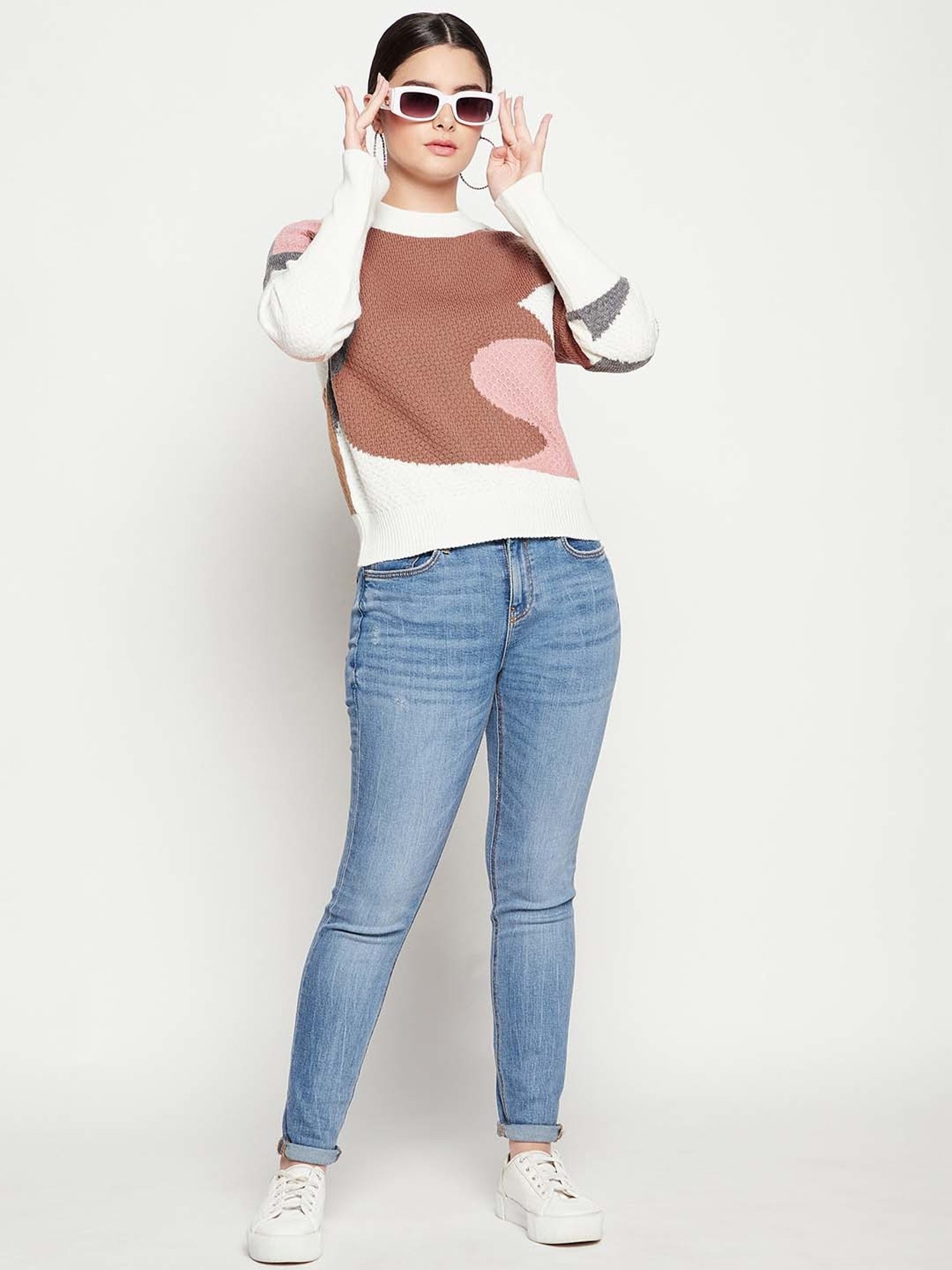 Camla Brown & White Color-Block Sweater