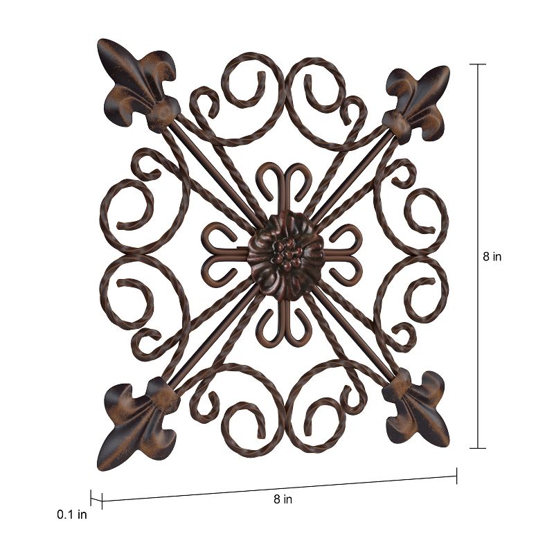 8" Square Medallion Metal Wall Art Black Espresso - Lavish Home