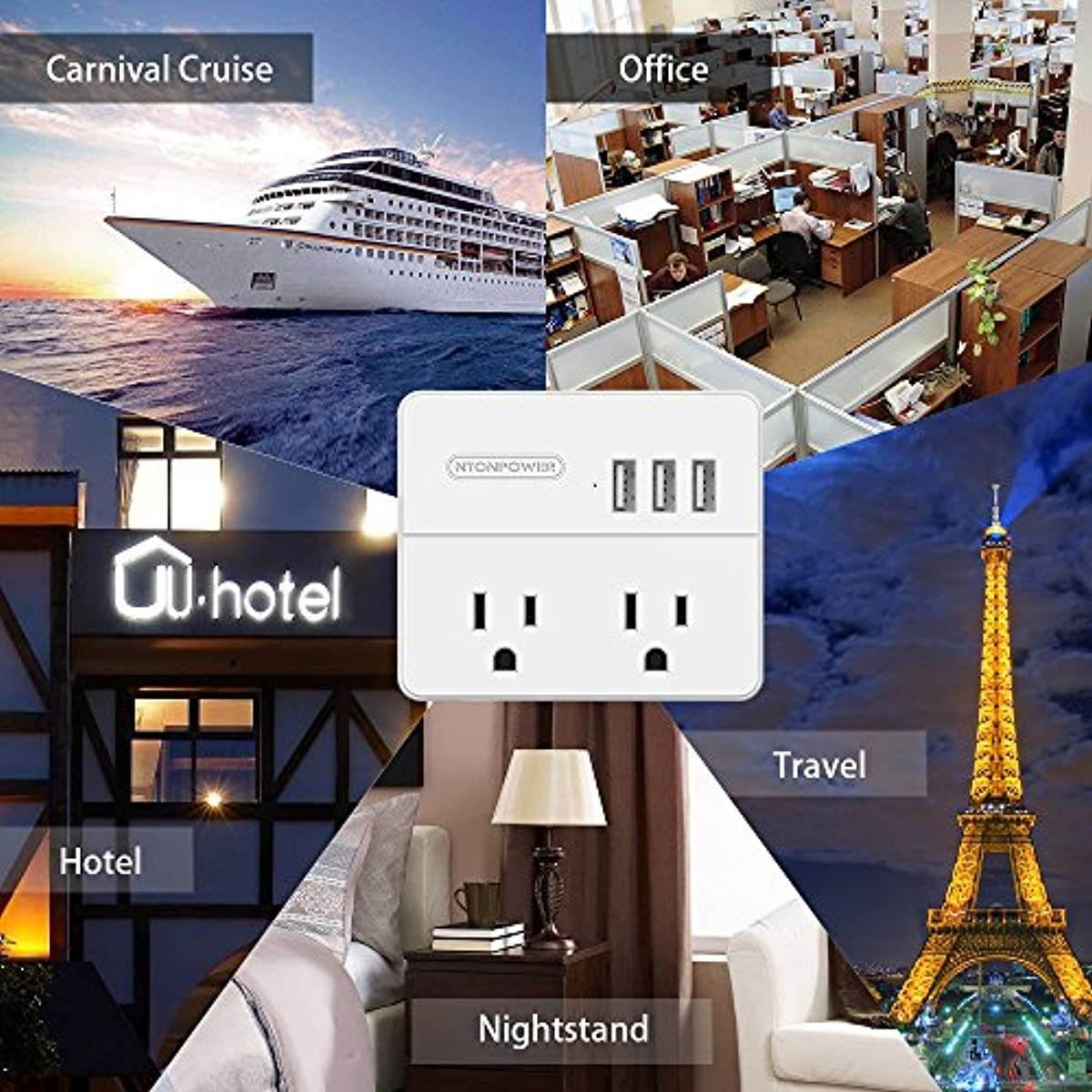 Power Strip with USB 2-Pack, NTONPOWER Travel Power Strip, 2 Outlets and 3 USB Ports Desktop Charging Station, 5ft Extension Cord, Compact for Cruise Ship, Nightstand and Office - White