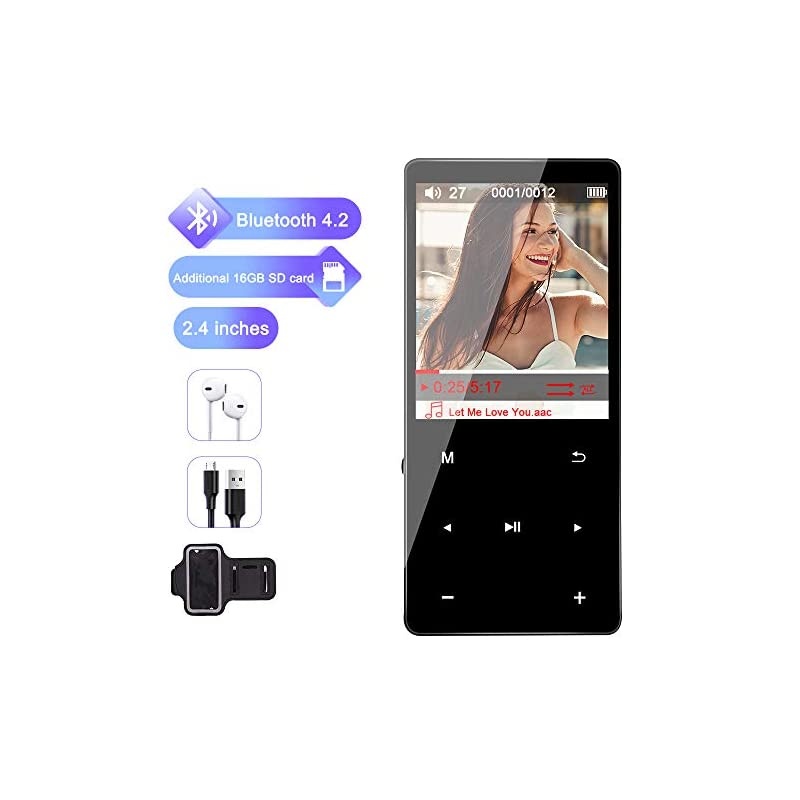 Bluetooth Music Player - Portable 32gb MP3 Player with Bluetooth, FM Radio, Ideal for Sports| Running | Hiking (Headphone & Waterproof Armband Included)