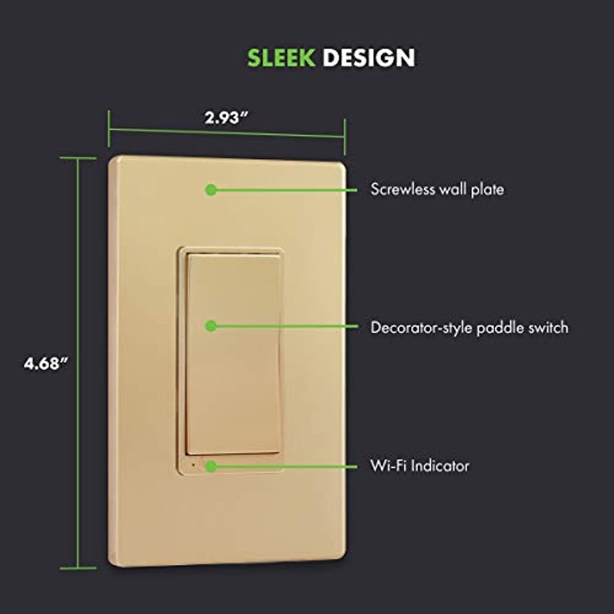 TOPGREENER Smart Wi-Fi Switch, Control Lighting from Anywhere, in-Wall, Single Pole or 3-Way, No Hub Required, Compatible with Alexa and Google Assistant, TGWF15S, Gold