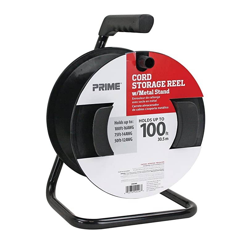CR003000 Portable Cord Reel with Metal Stand Black Holds 100Ft of Cord