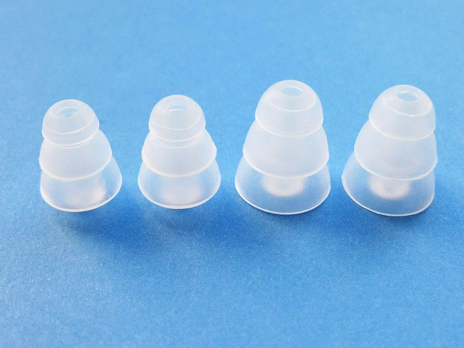 4 Pcs: 2 Small (S) and 2 Large (L) Clear Triple Flange Earbuds-Eartips Set for Etymotic etyBLU2, ER-4, hf5, hf3, hf2, mc5, mc3, mc2, and ETY kids In Ear Stereo Earphones Headset