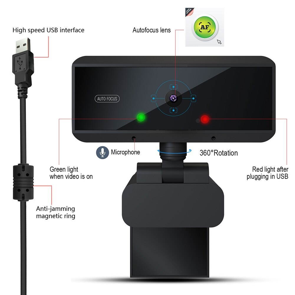 2021 New Full HD 1080P Webcam 1920 * 1080 Web Camera Auto Focus Webcam With Microphone For PC Computer Video Recording