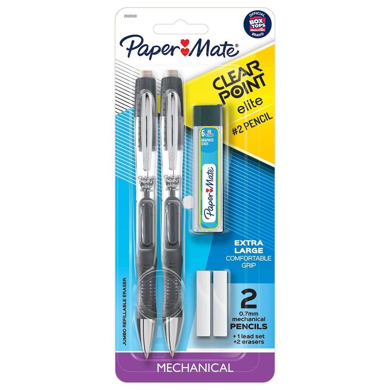 2pk #2 Mechanical Pencils with Lead/Eraser Refill ClearPoint Elite .7mm Black - PaperMate