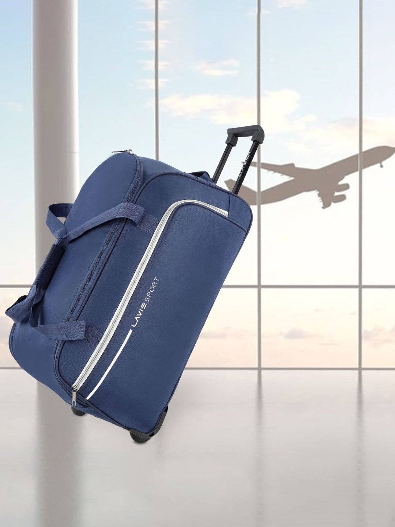 Lavie Sport Large Size 62 Cms Galactic Wheel Duffle Bag  | Trolley Bag (Navy)