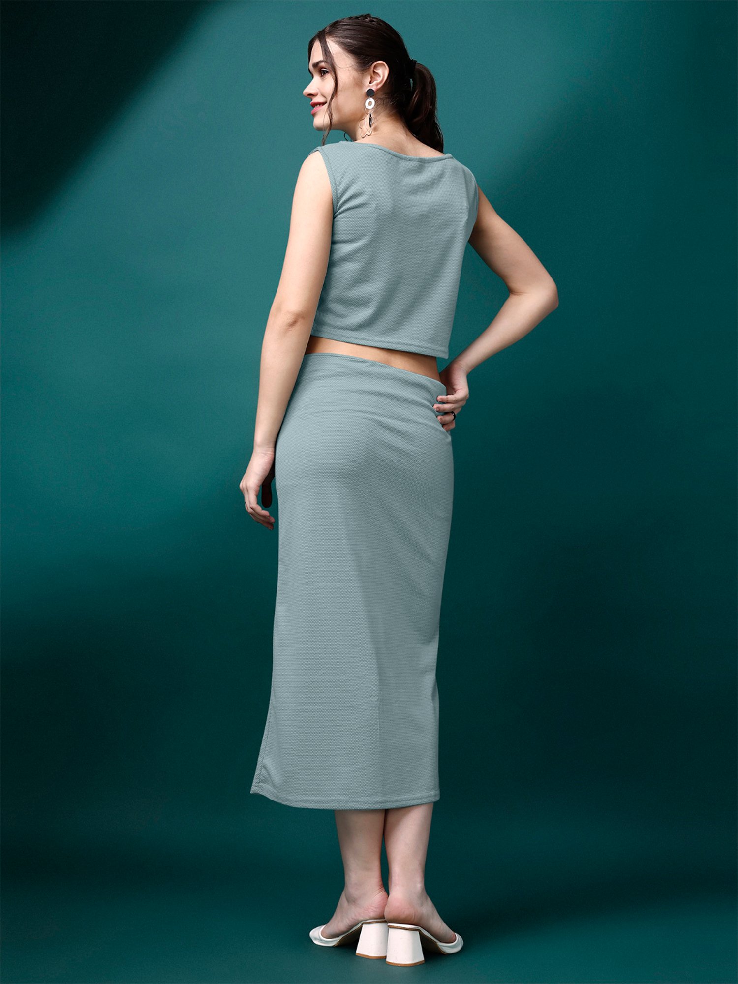 PURVAJA Grey Midi Co-Ord Set