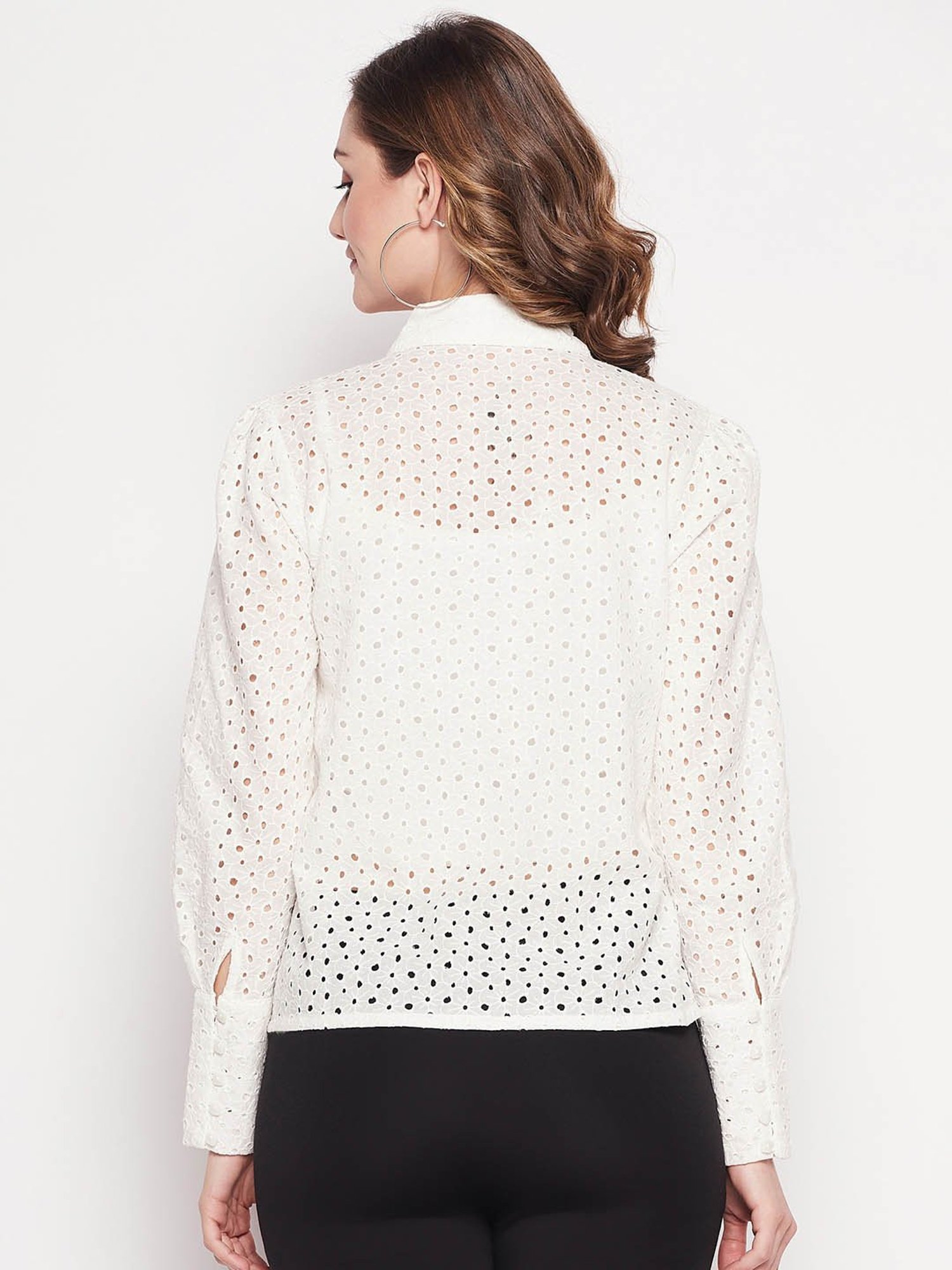 Camla by MADAME White Cotton Self Design Shirt