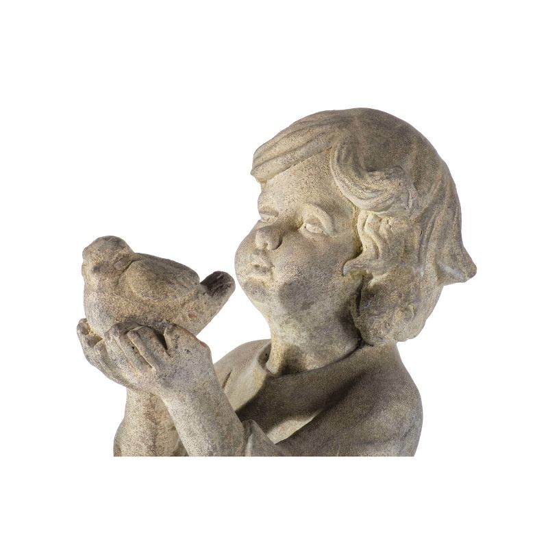 26&#34; Resin Indoor/Outdoor Child Holding Bird Garden Statue Gray - Alfresco Home LLC