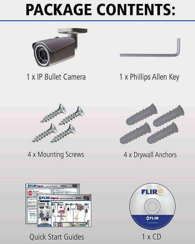 FLIR Digimerge N133BB Outdoor Fixed IP Security Bullet Camera, 1MP HD IP Camera, 3.6mm, 70ft Night Vision, Works with Onvif, Lorex, Flir NVR, White, 1 Pack (Camera Only)