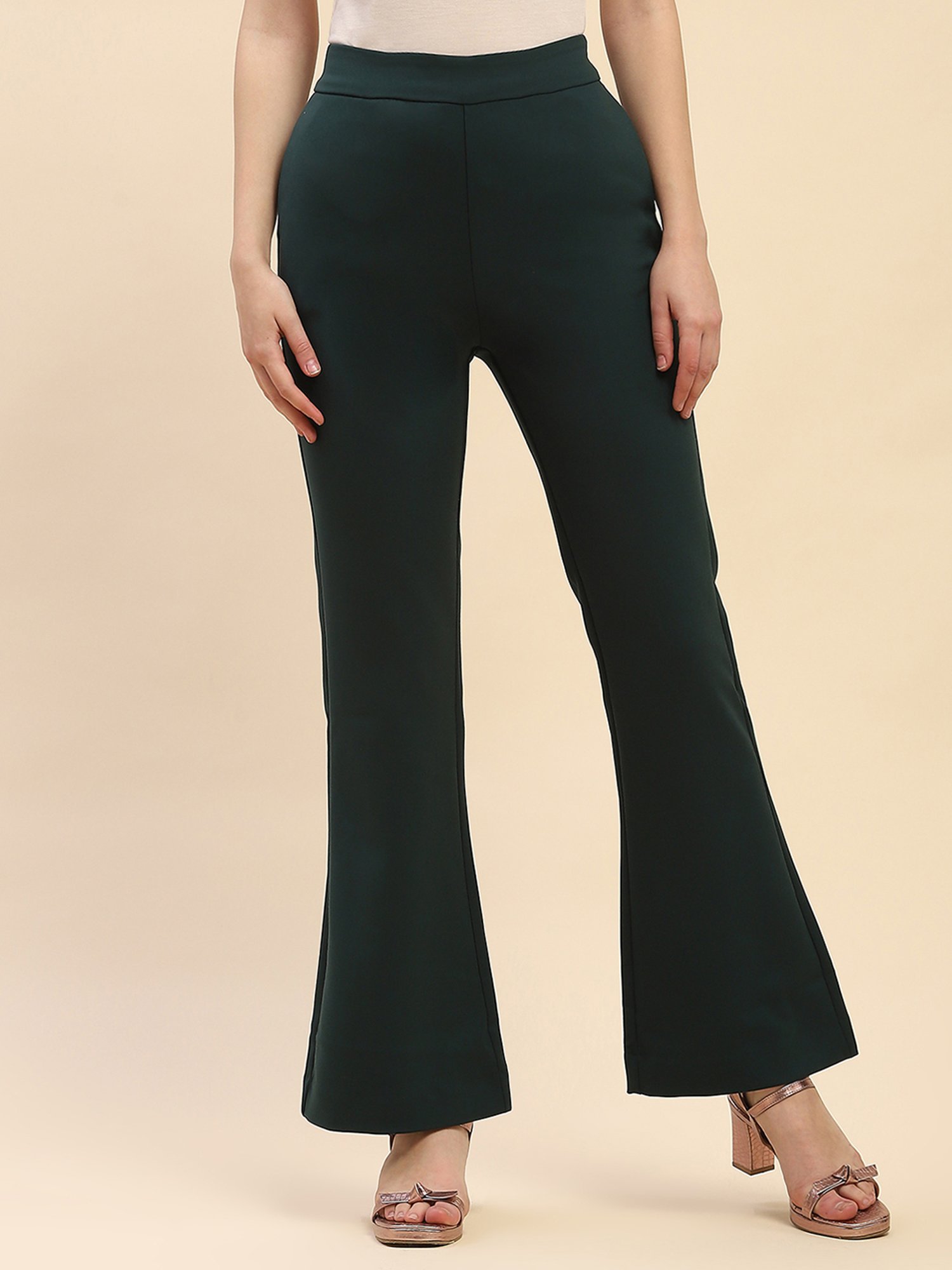 Camla Teal Regular Fit Mid Rise Trousers