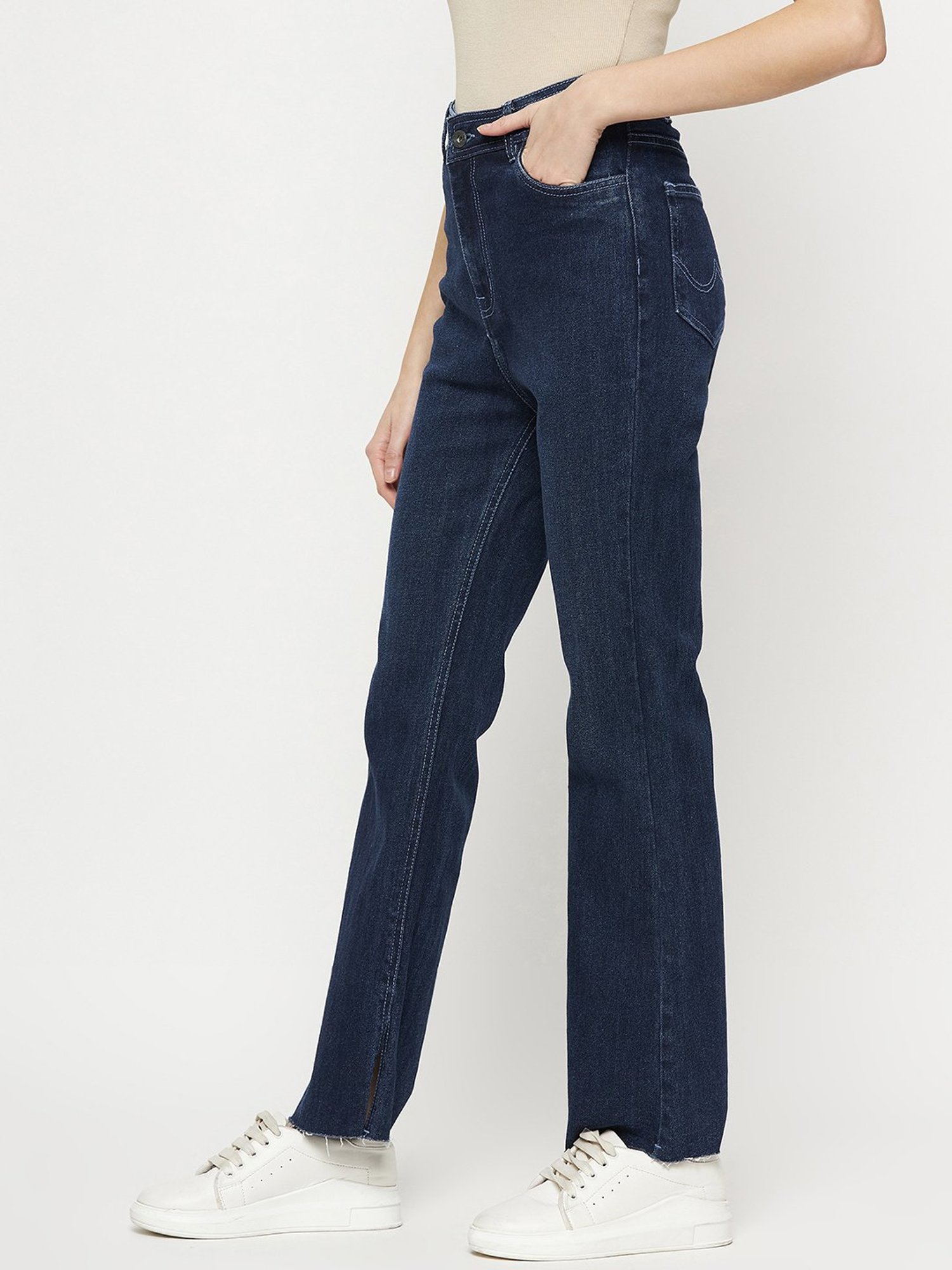 Camla Dark Blue Regular Fit Mid rise Jeans