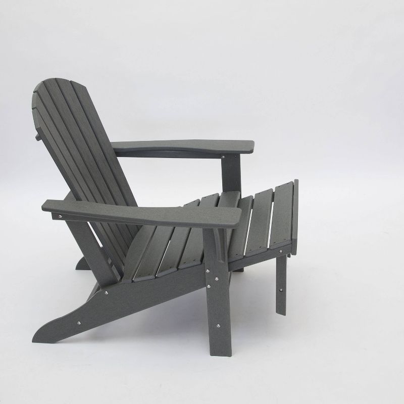 Hampton Outdoor Patio Adirondack Chair with Hideaway Ottoman - Gray - LuXeo