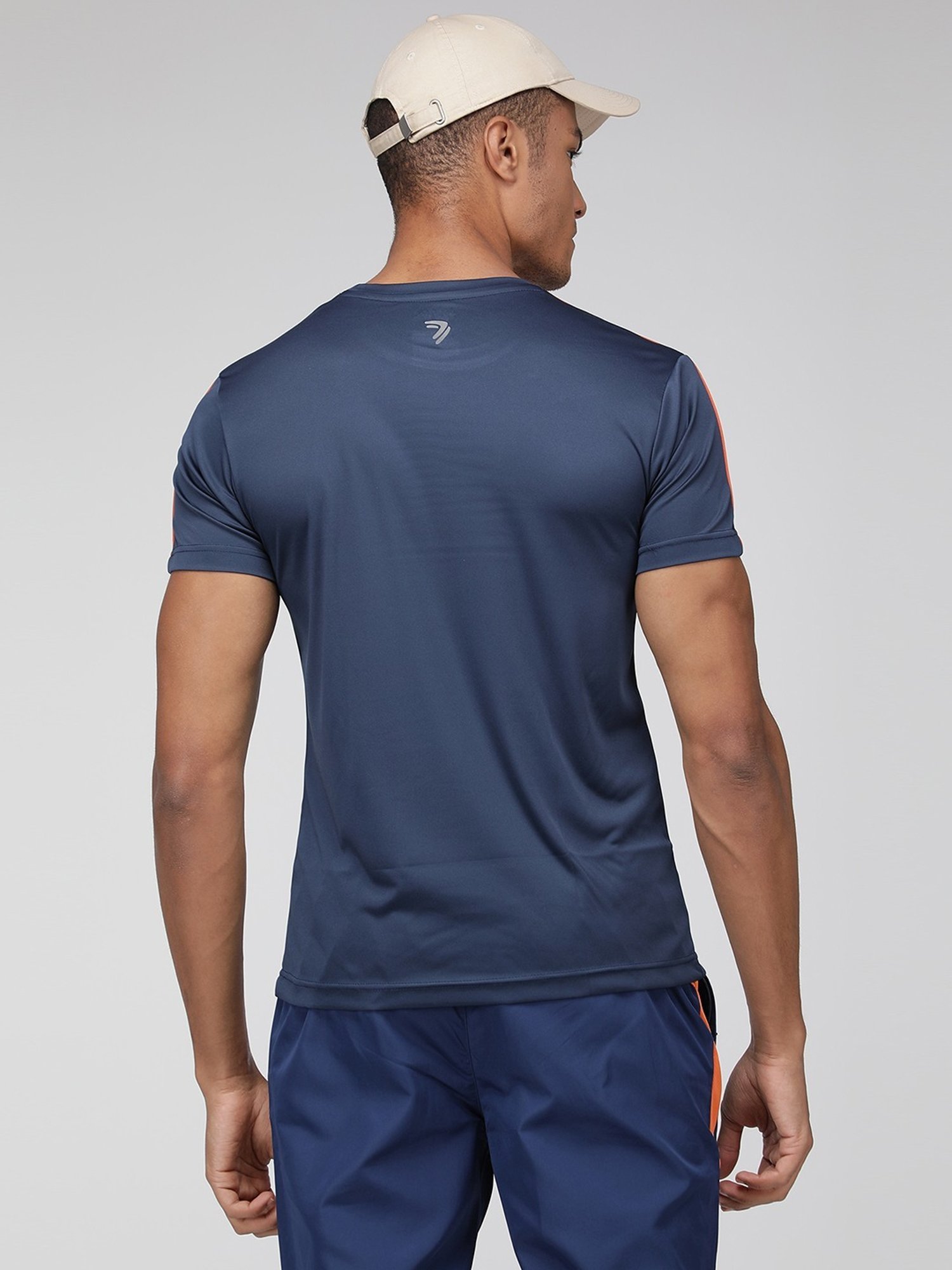 Sporto Navy Regular Fit Colour Block Sports T-Shirt