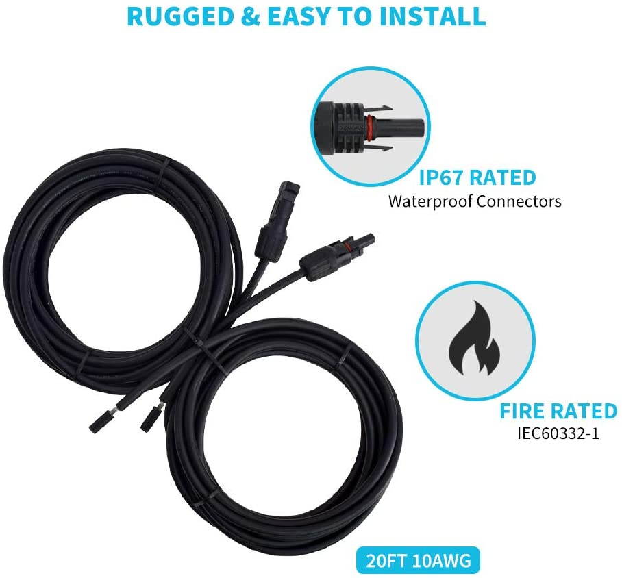 Renogy Accessories 8Ft Tray Cable, 20Ft 10 AWG Adaptor Kit for 400 W Solar Panel Module, 4 Set Z Bracket, 3 Pair of Y Branch Connector