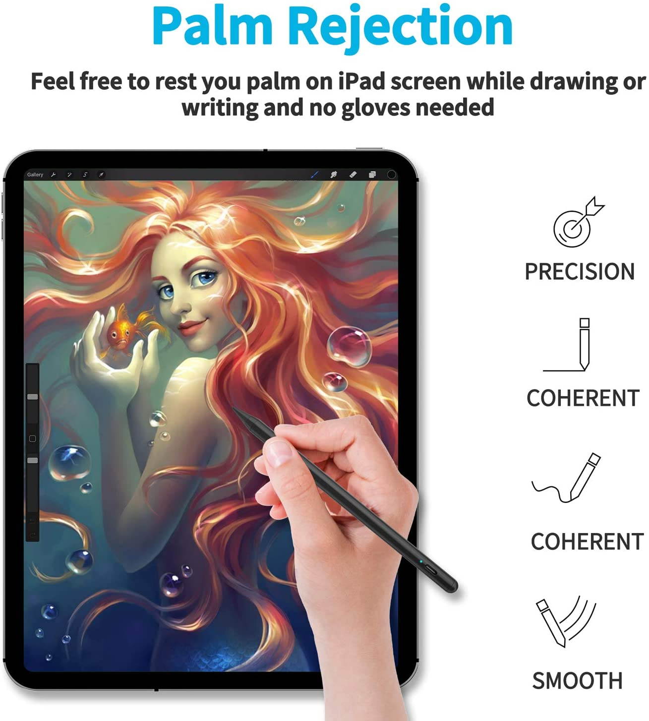 Stylus Pen 3rd Gen with Palm Rejection for Apple iPad 2018-2020, MPIO Smooth Fine Tip, High Precision iPad Pencil for iPad (6th/7th)/Air(3rd)/Mini(5th)/Pro 11(1st/2nd)/Pro 12.9(3rd/4th) (Black 3rd)