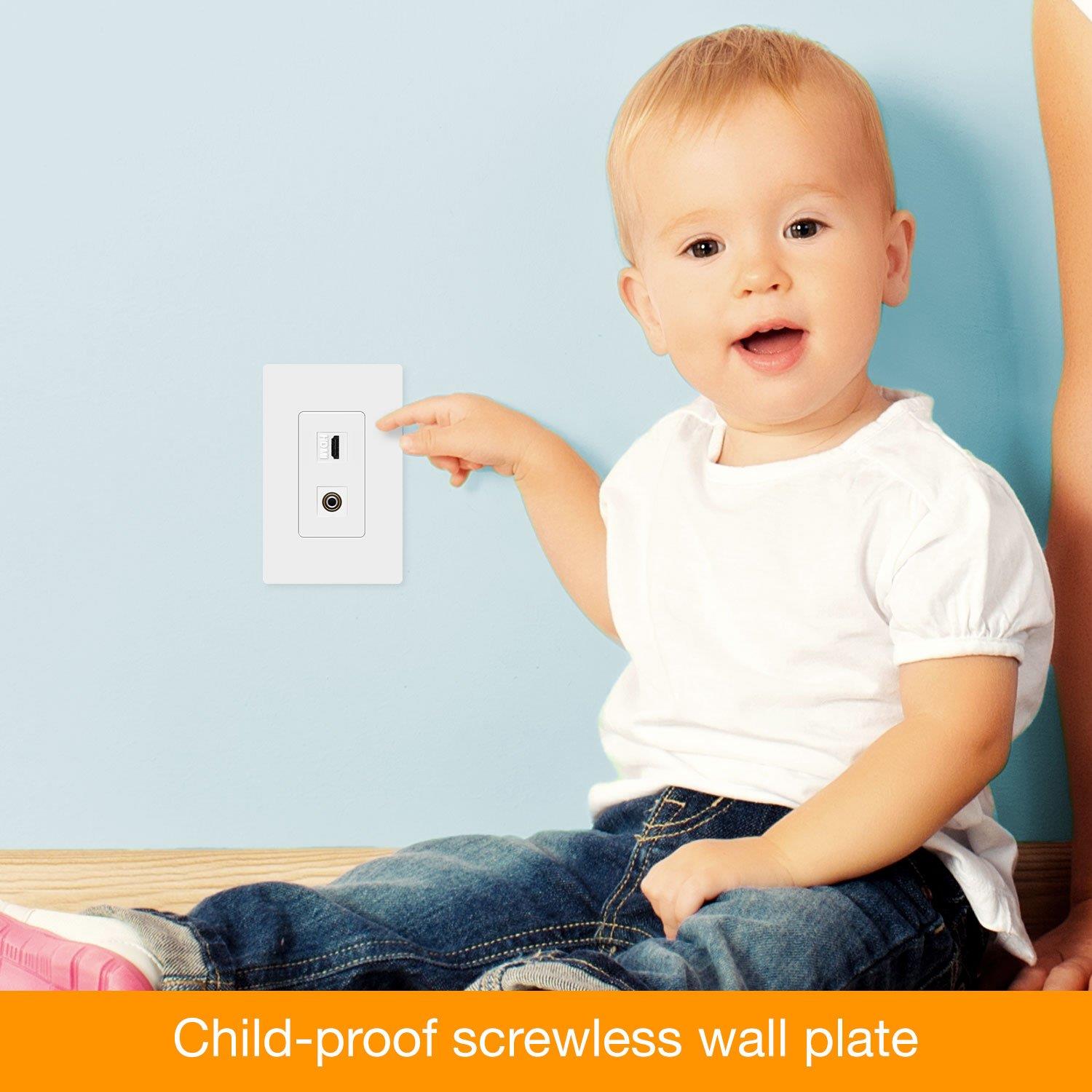 TOPGREENER 2 Port RJ45 Keystone Screwless Wall Plate for Cat5 Cat6 Cables Modules, Polycarbonate Thermoplastic, White (5 Pack) SI8872-5PCS