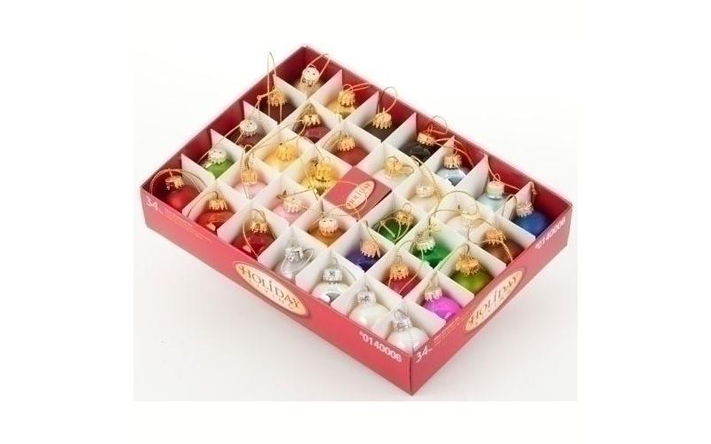Roman Club Pack of 34 Color Works Multi-Color Glass Ball Christmas Ornaments 1"