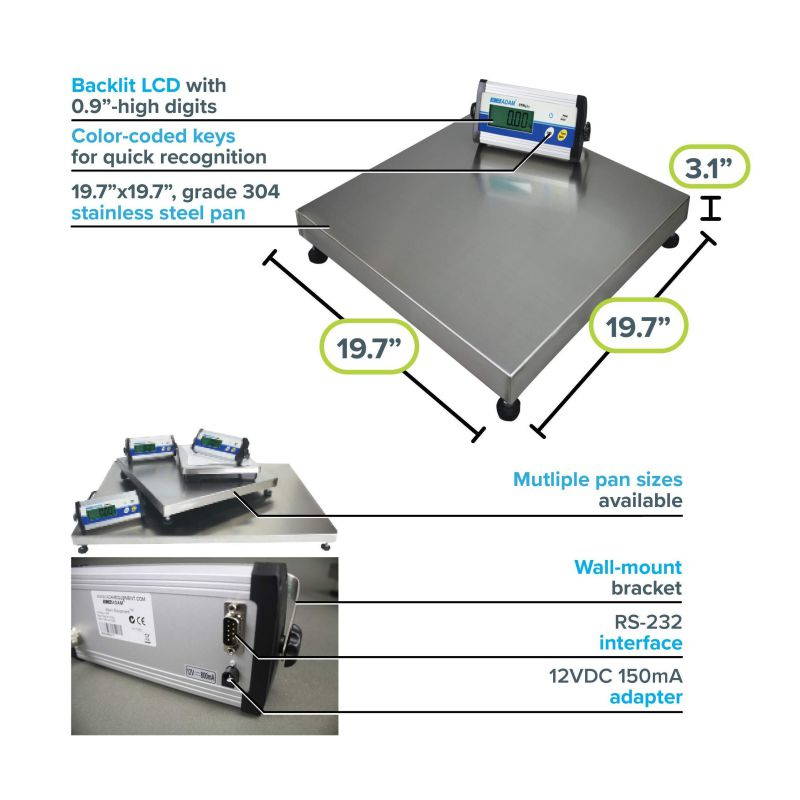 Adam Equipment CPWplus 75M Floor Scale, 165lb/75kg Capacity, 0.05lb/20g Readability