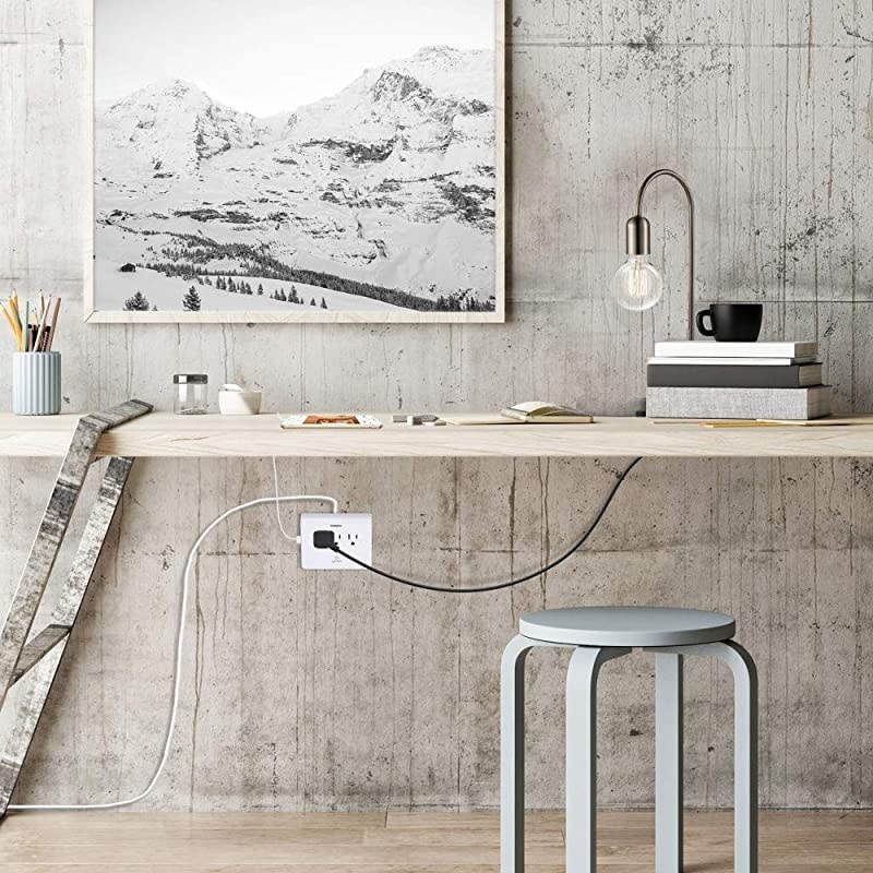 Desk Top Surge Protector Strip 4X USB Ports 3 Grounded Outlets 6ft Power Cord Reset Button Finish 78428 White Desktop