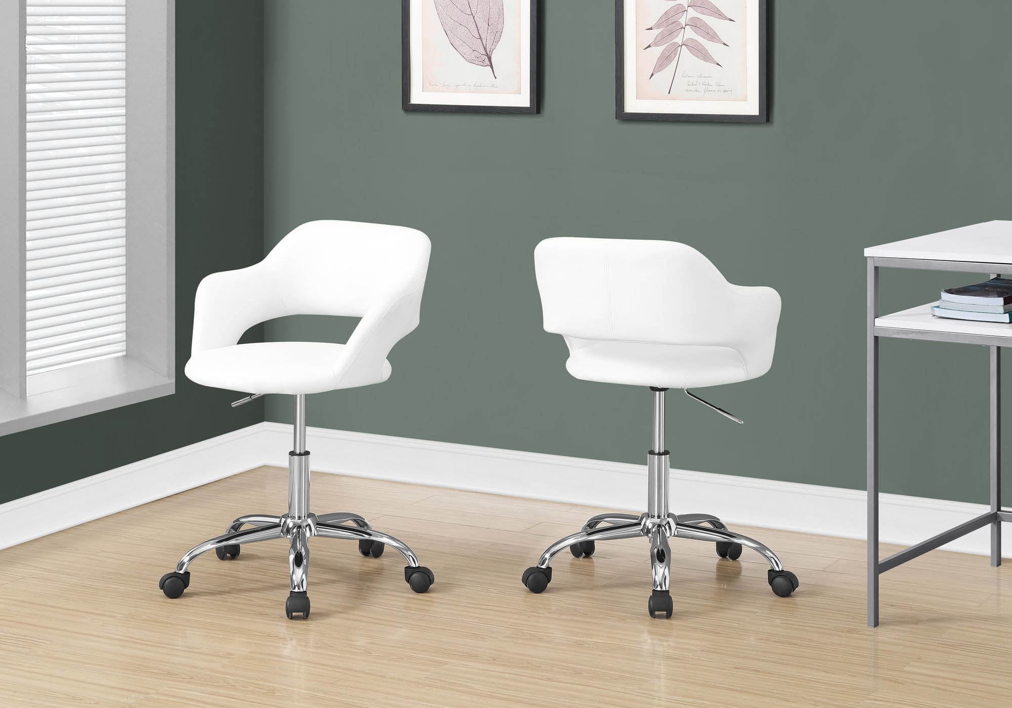 Monarch Specialties Contemporary Office Chair with Chrome Metal Hydraulic Lift Base - White