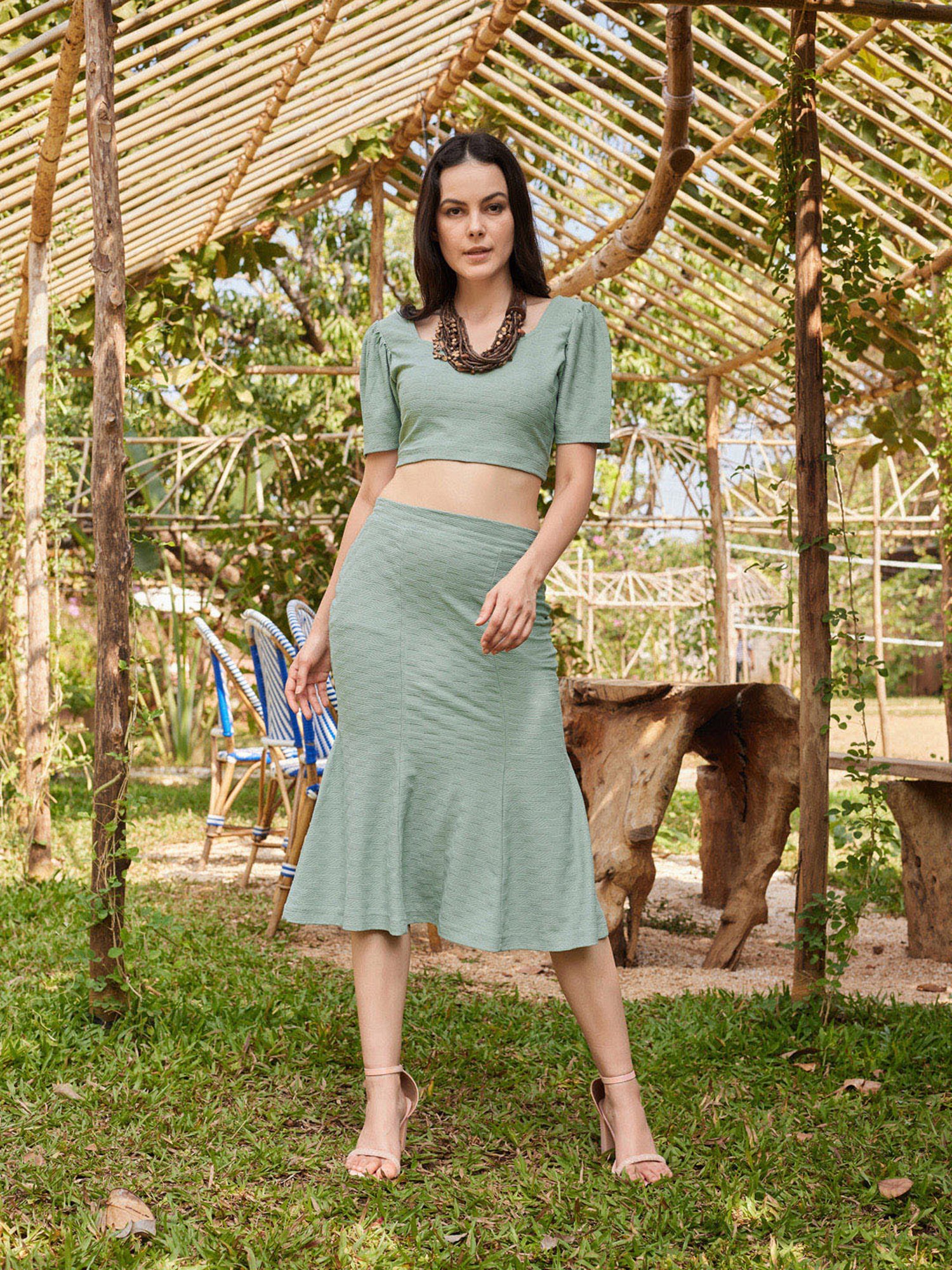 PURVAJA Sage Green Midi Co-Ord Set