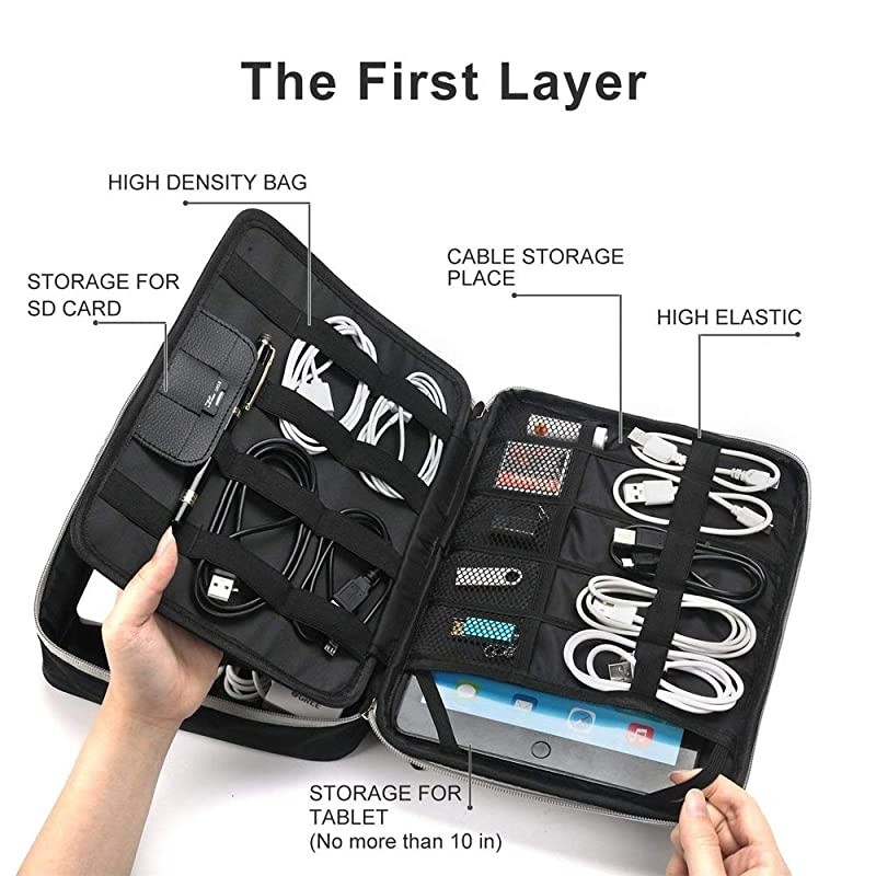 Electronic Organizer Travel Bag  Electronic Accessories Organizer Double Layer Travel Cable Organizer for USB Cables Charger Power Bank Phone EBook Kindle iPad or Tabletup to 97