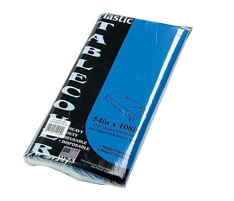 Tablemate Table Set Rectangular Table Cover Heavyweight Plastic 54 x 108 Blue 6/Pack 549BL