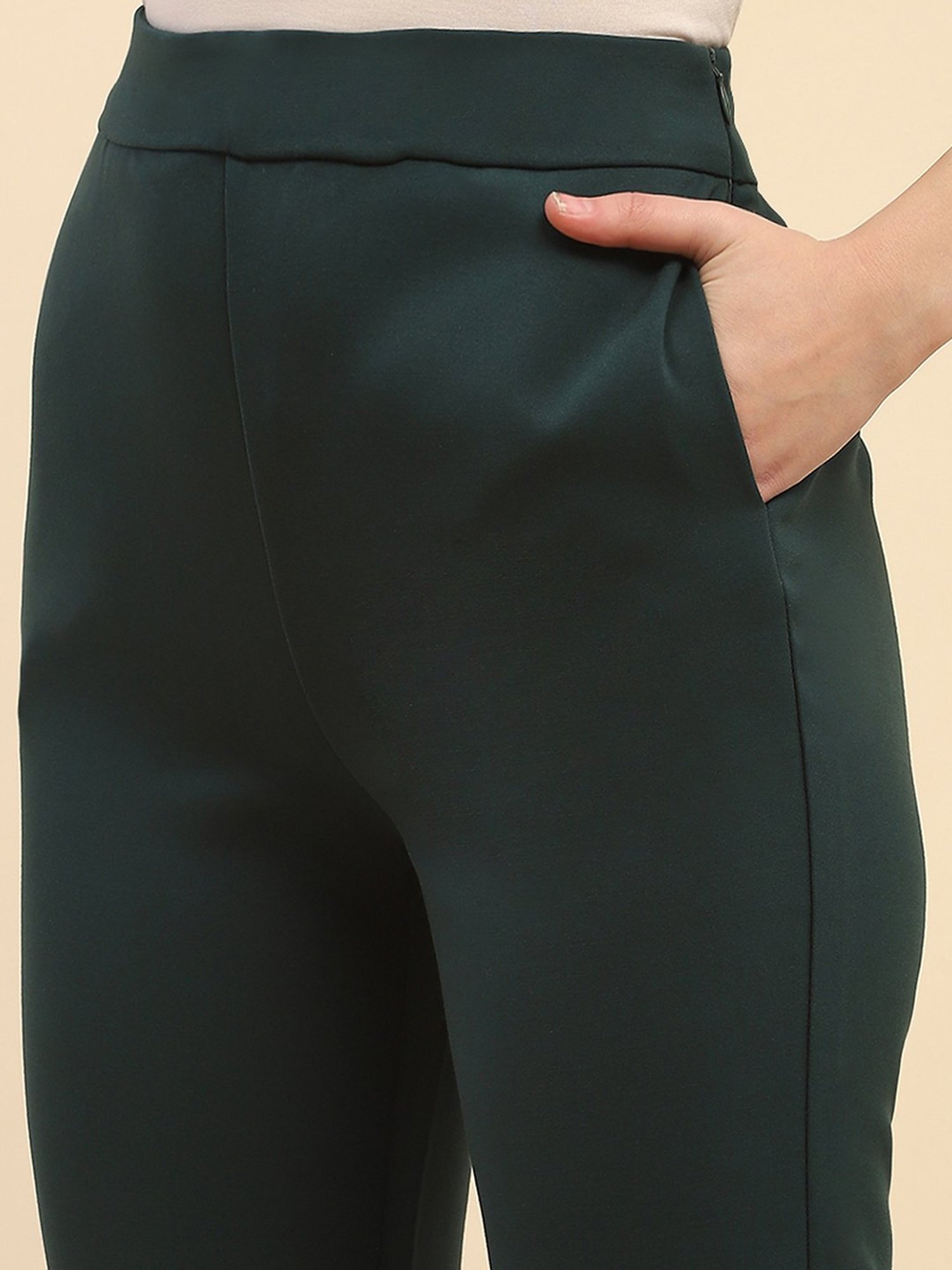 Camla Teal Regular Fit Mid Rise Trousers