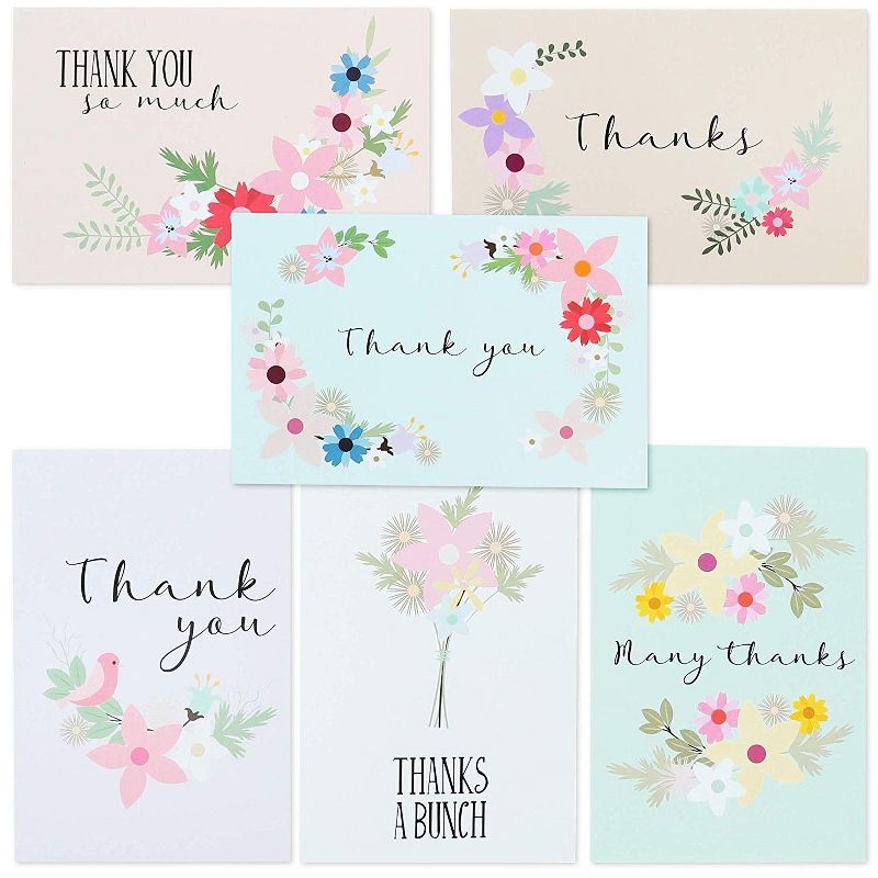 Best Paper Greetings 72 Pack Blank Thank You Postcards, Floral Thank You Note Cards for Wedding, Bridal, Baby Shower, 4x6 in
