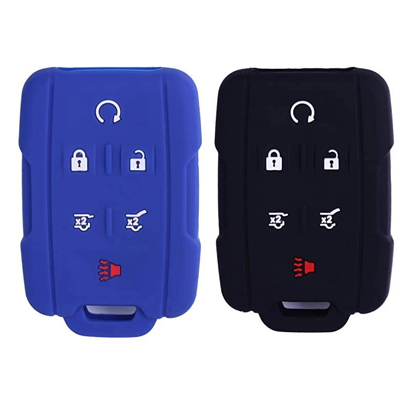 WERFDSR Sillicone key fob Skin key Cover Remote Case Protector Shell for 2015 2016 Chevrolet Suburban Tahoe GMC Yukon Smart Remote black blue