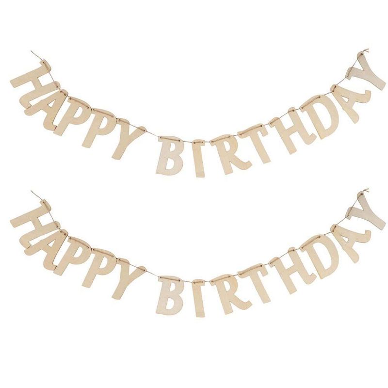 Juvale 2-Set Happy Birthday Hanging Wood Letters Banner Bunting Garland Party Decorations Props 41"x4.5"