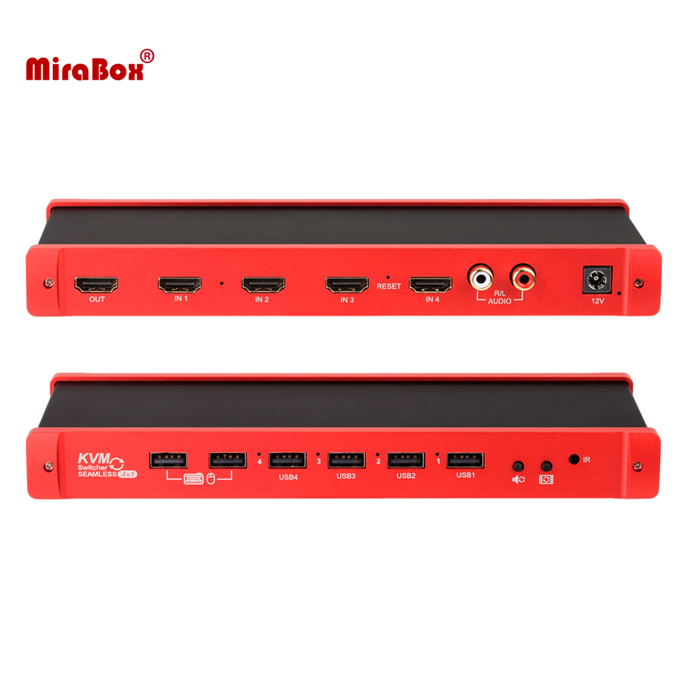 MiraBox 4x1 HDMI Multiviewer -HSV524 4ports Seamless KVM Switcher 1080P@60Hz HDMI Switcher Support USB Synchronization Control