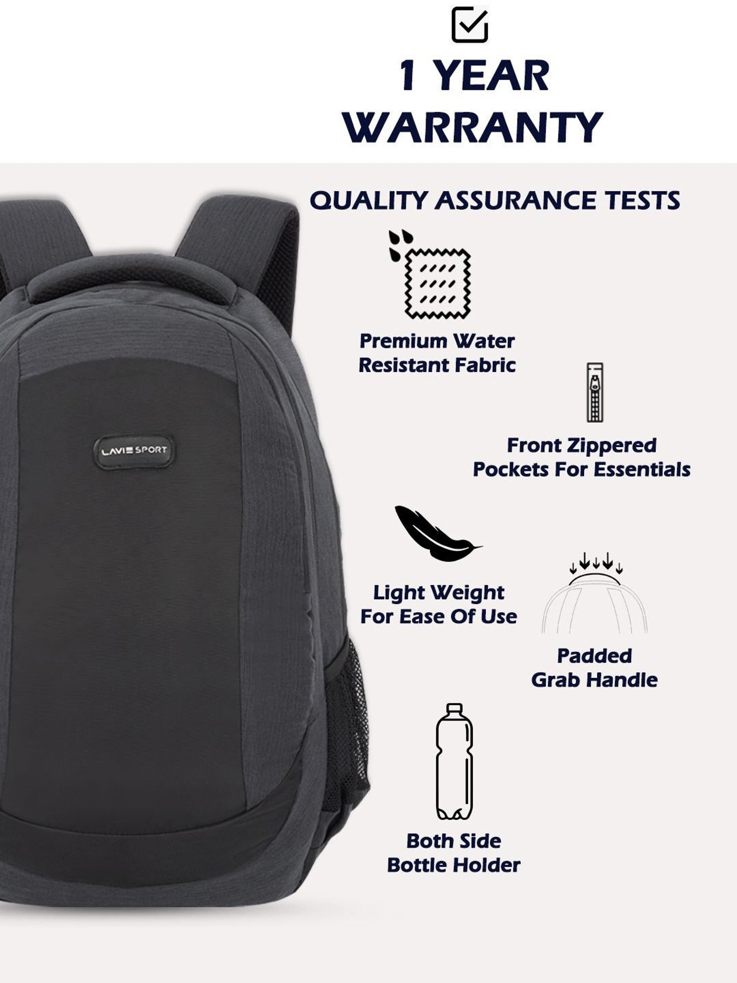 Lavie Sport Pinnacle 34L Laptop Backpack For Men & Women | College Bag For Boys & Girls (Black)