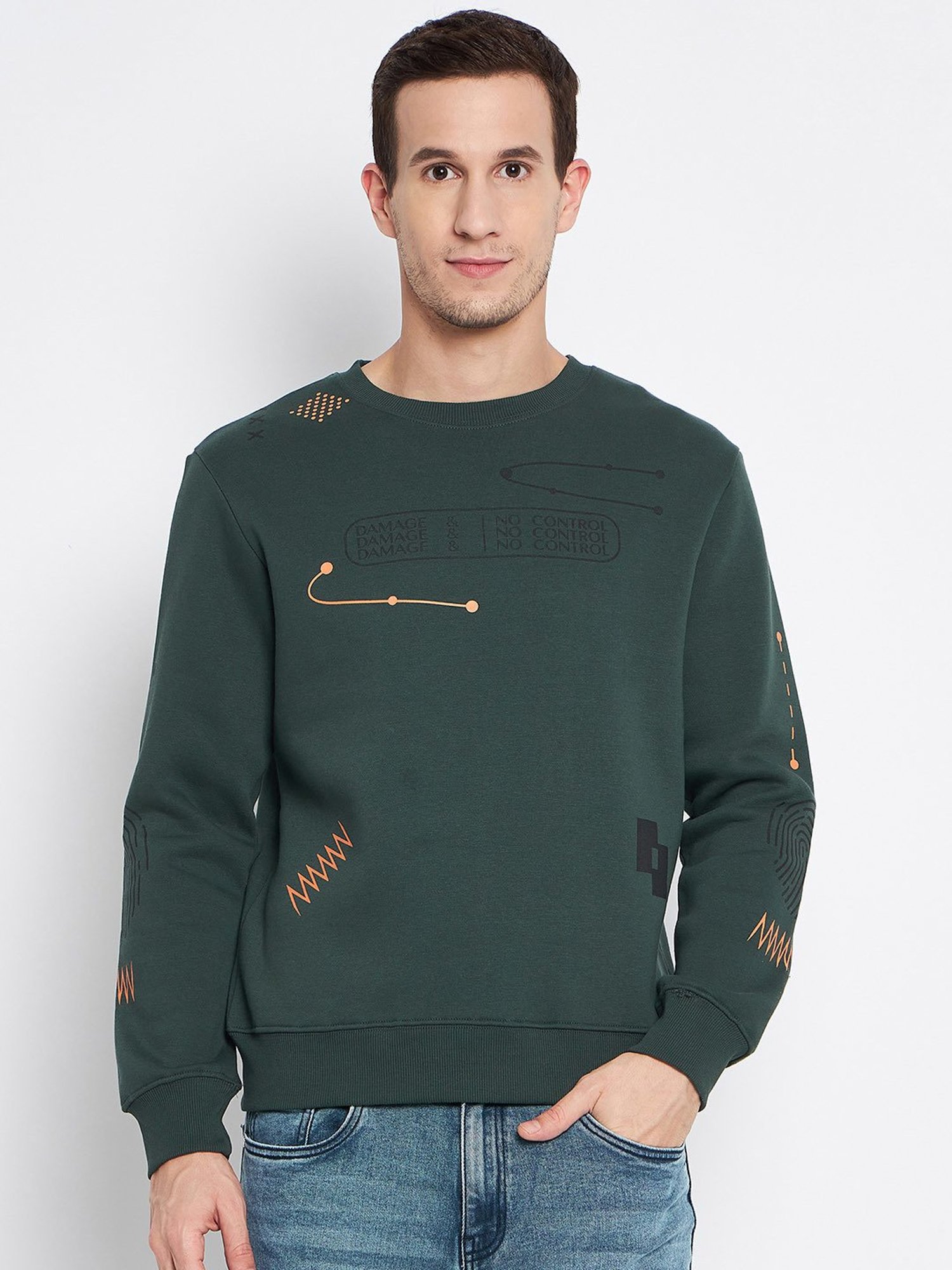 Camla Dark Green Regular Fit Printed Sweatshirt