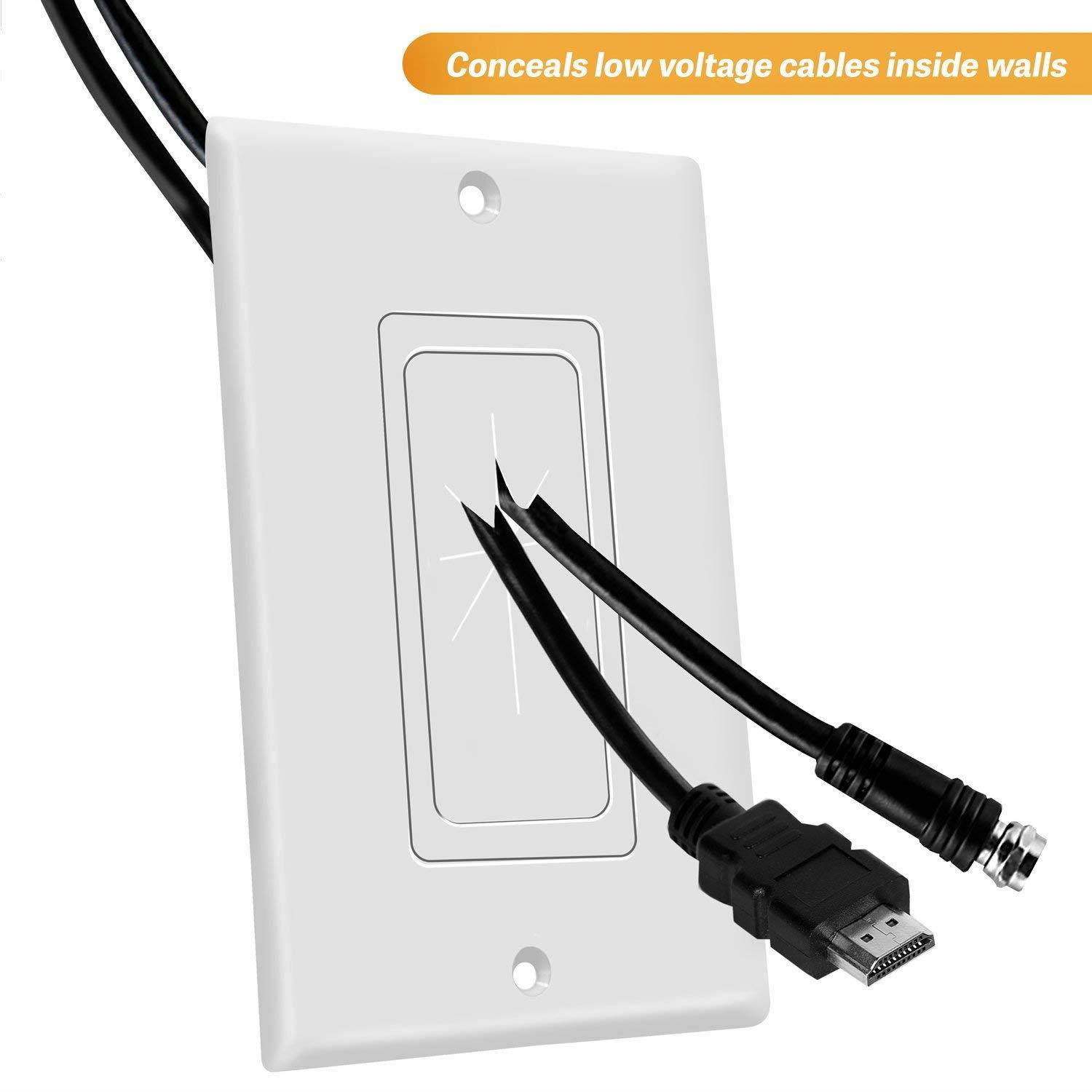 TOPGREENER Flexible Rubber Grommet Opening Multimedia Cable Pass-Through Insert with Decorator Wall Plate for Low-Voltage Cords, Standard Size 1-Gang, White (6 Pack) TG8901-6PC