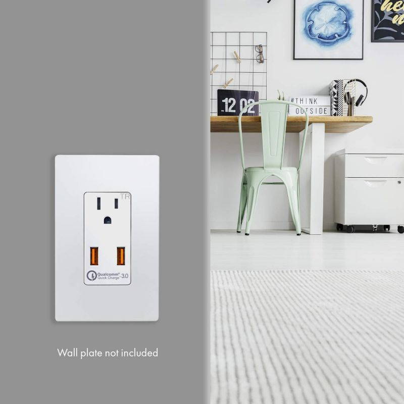 TOPGREENER 36W Quick Charge 3.0 USB Wall Outlet, Compatible with Samsung S9/S8/S7 Note 9/8/7, iPhone XS/MAX/XR/X/8/7, LG Nexus, HTC 10 & Other smarthphones, UL Listed, TU1152QC3, White