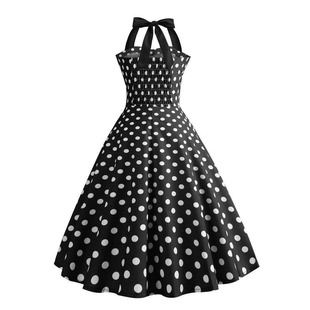 Vintage Dresses for Women,Women Vintage Printing Bodycon Sleeveless Halter Evening Party Prom Swing Dress