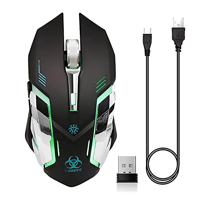 C9s (Updated Version) Wireless Gaming Mouse, Rechargeable Silent Click Mice with Nano Receiver, Changing Breathing Backlit, 3 Adjustable DPI Up to 2400 for Laptop, PC, MacBook (C9s Black)