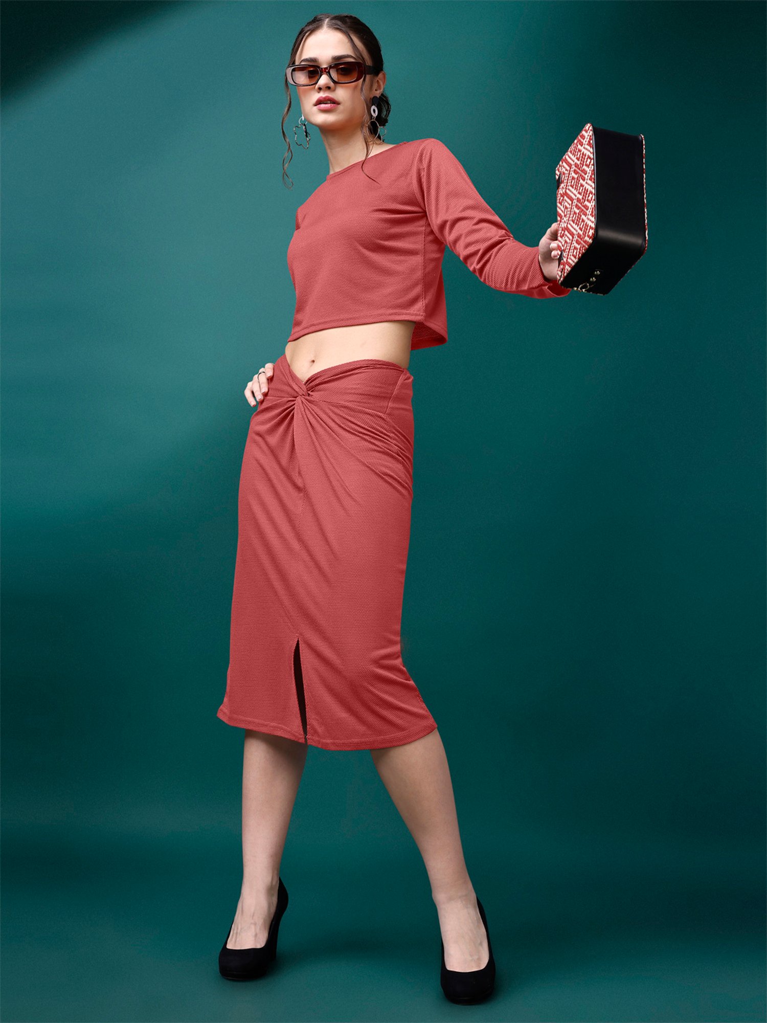 PURVAJA Rust Midi Co-Ord Set
