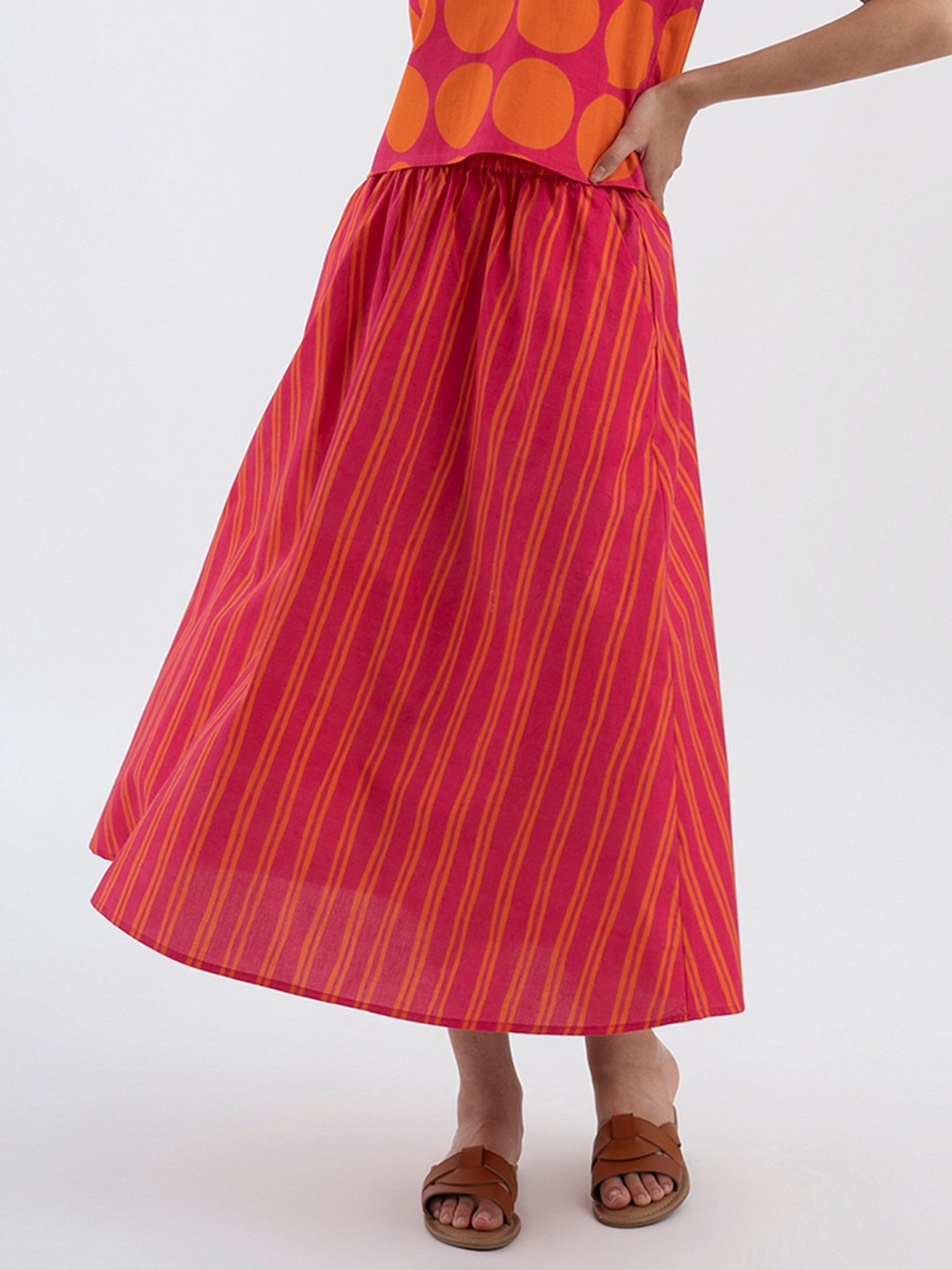 Pink Fort Pink Striped A-Line Skirt