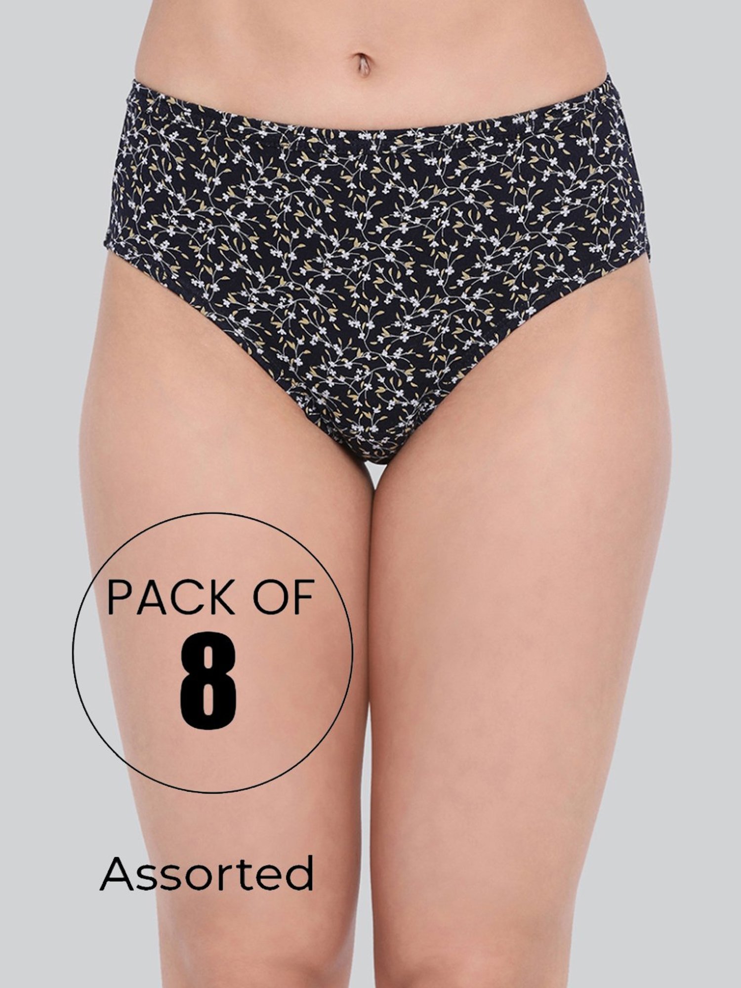 Lyra Assorted Color Cotton Printed Hipster Panties - Pack Of 8