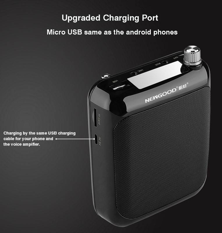 NEWGOOD Bluetooth loudspeaker Portable Wired Waistband Voice Amplifier with FM Radio for School Teachers Classroom Yoga Coach Training (black)