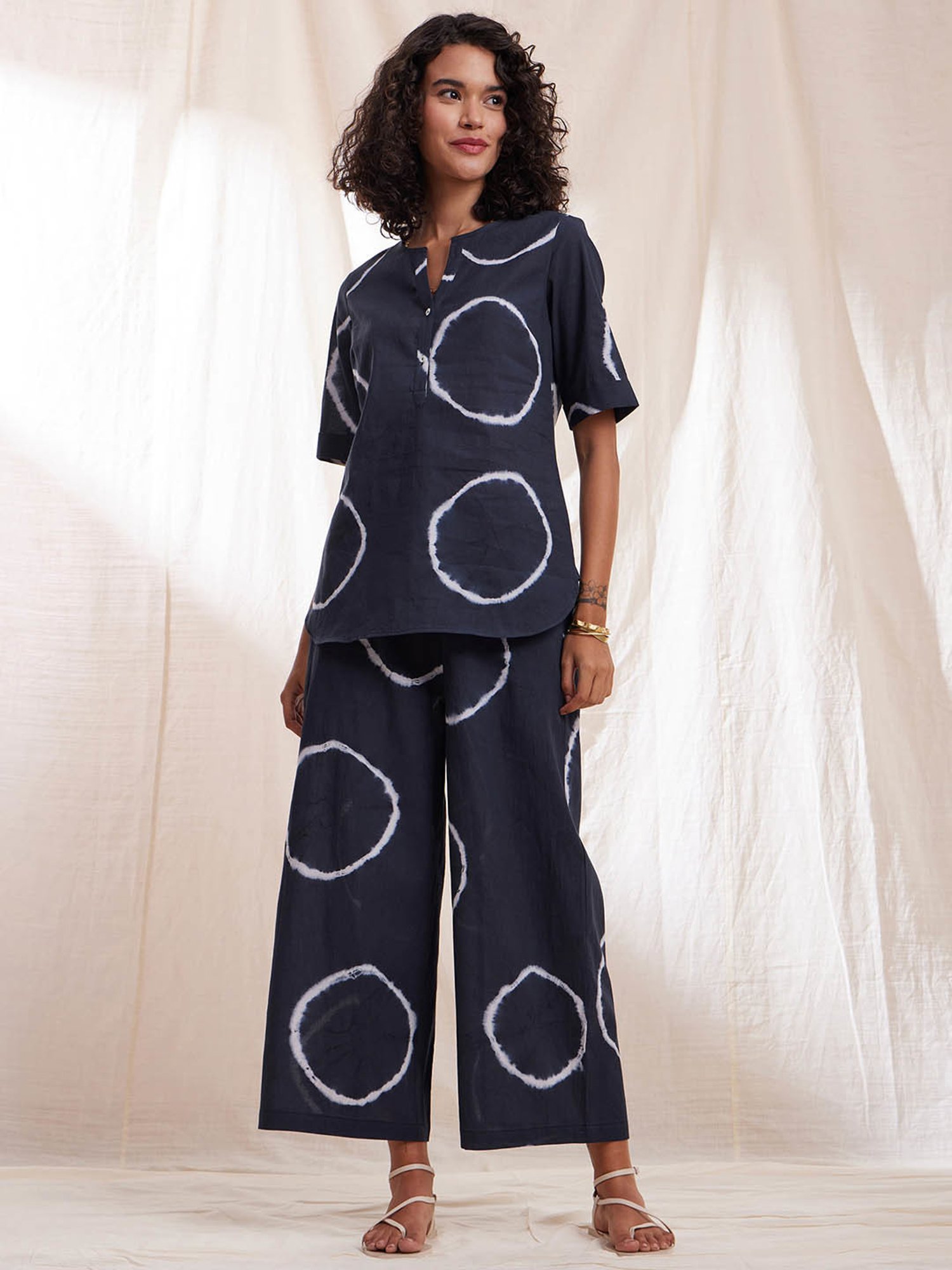 Pink Fort Black Cotton Tie-Dye Top With Pants