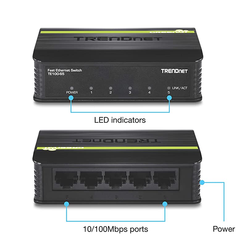 5Port Unmanaged 10100 Mbps GREENnet Ethernet Desktop Plastic Housing Switch 5 X 10100 Mbps Ports 1Gbps Switching Capacity TE100S5