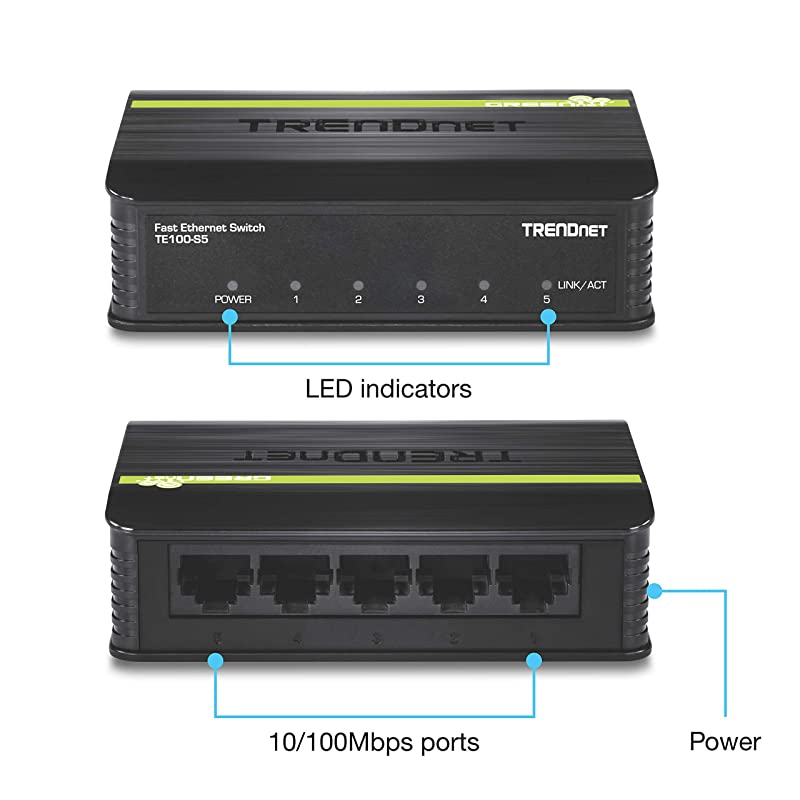 5Port Unmanaged 10100 Mbps GREENnet Ethernet Desktop Plastic Housing Switch 5 X 10100 Mbps Ports 1Gbps Switching Capacity TE100S5