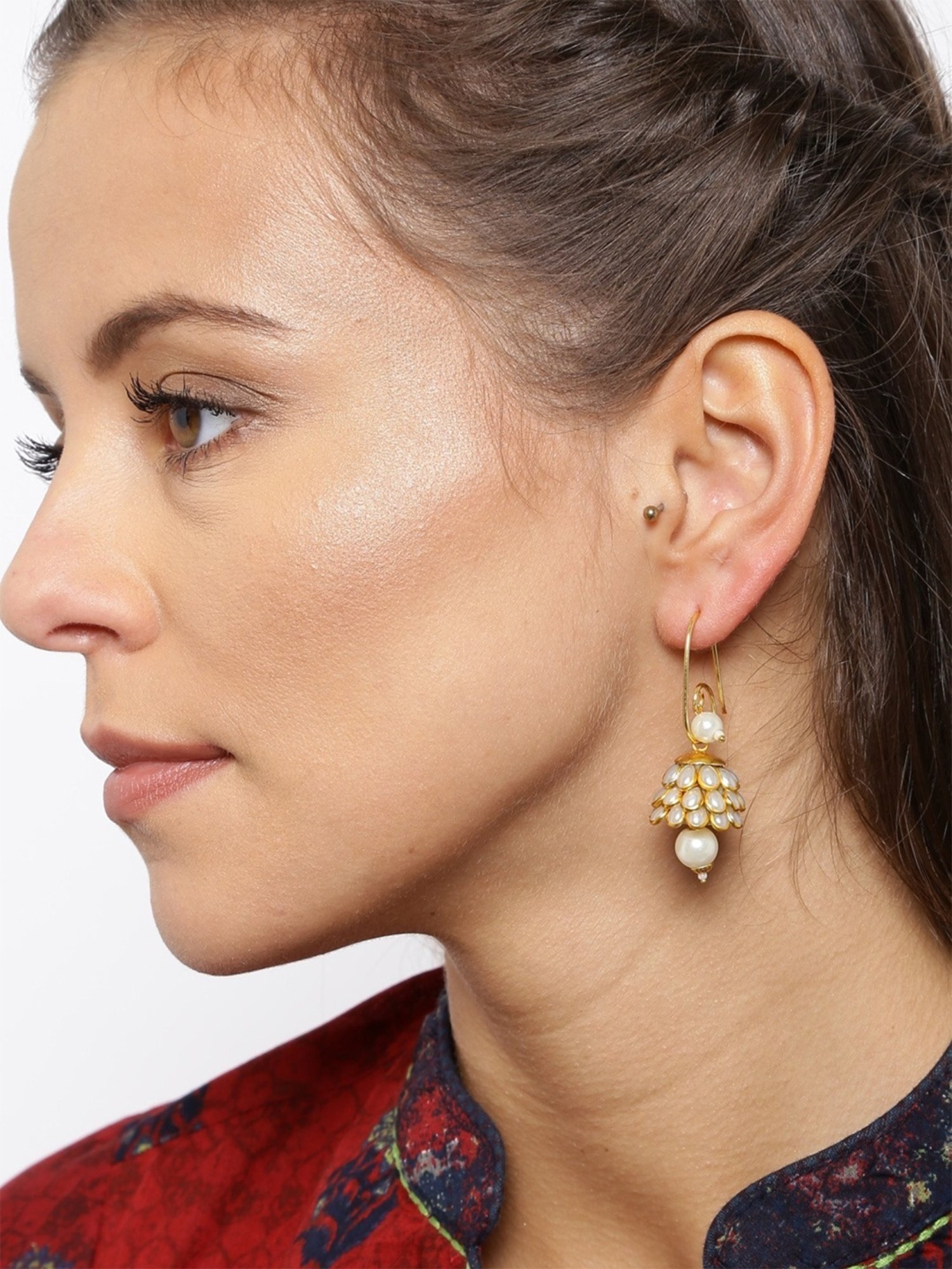 Fida Ethnic Indian Traditional Gold White Dome Shaped Pearl Earring Jhumki Earrings