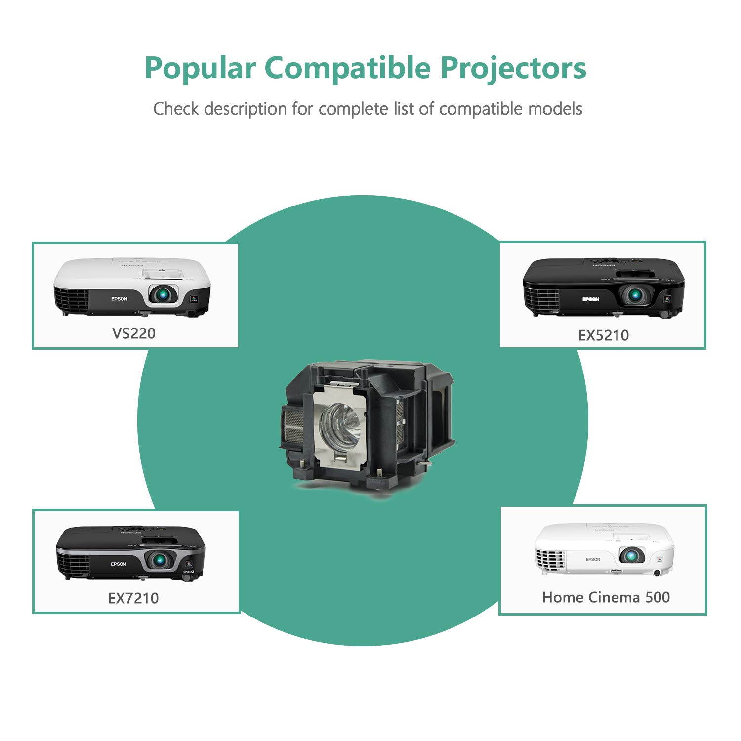 Replacement Lamp V13H010L67 for Epson ELPLP67, EX3210, EX5210, EX7210, VS210, VS220, VS310, VS315W, Home Cinema 500/ 710HD/ 750HD, PowerLite 1221/ 1261W/ S11/ X12/ X15 and More Projectors