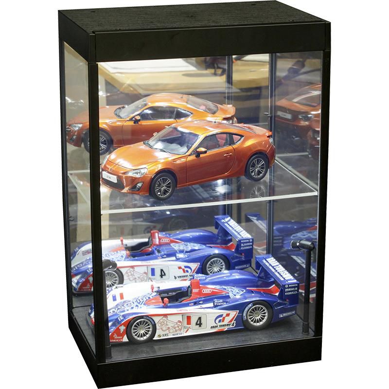 Display Showcase Desktop 2-Tier w/Two Adjustable Shelves & LED Lights Black for 1/18 1/24 1/32 1/43 1/64 Scale Models